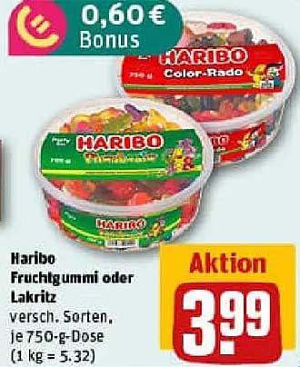 Haribo Fruchtgummi oder Lakritz 750 g - Aktion für nur 3,99 €