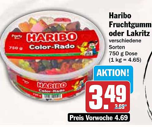 Haribo Fruchtgummi oder Lakritz 750 g Dose