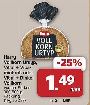 Harry Vollkorn Urtyp, Vital + Vitaminbrot oder Vital + Dinkel Vollkorn