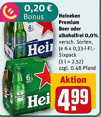 Heineken Premium Beer oder alkoholfrei 0,0% - Aktion vom 2025-11-10 bis 2025-11-16