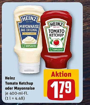 Heinz Tomatenketchup oder Mayonnaise je 400-ml-Fl.