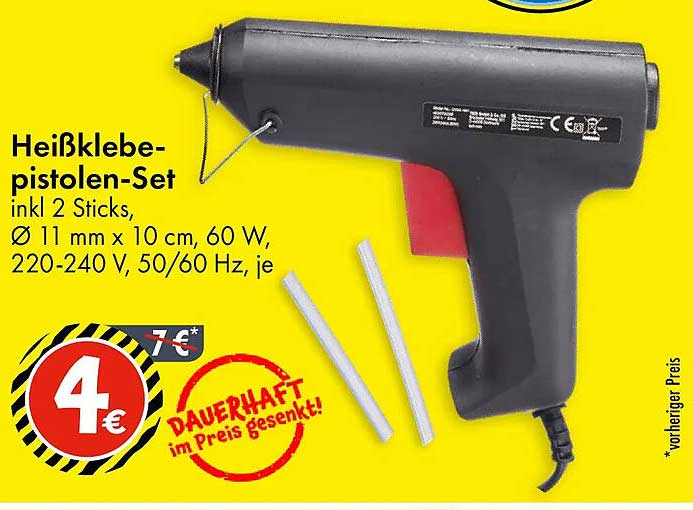 Heißklebe-pistolen-Set inkl 2 Sticks, Ø 11 mm x 10 cm, 60 W