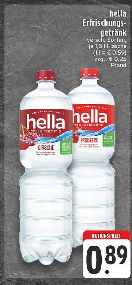 hella Erfrischungsgetränk 1,5 L Flasche - Kirsche und Erdbeere