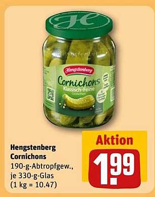 Hengstenberg Cornichons 190-g-Abtropfgewicht, je 330-g-Glas