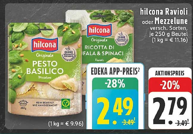 hilcona Ravioli oder Mezzalune, verschiedene Sorten, je 250 g Beutel