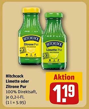 Hitchcock Limette oder Zitrone Pur 100% Direktsaft, je 0,2-l-Fl.