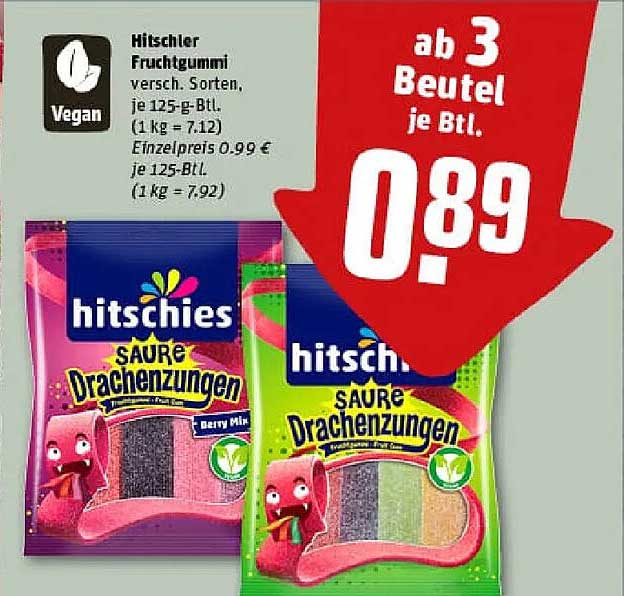 Hitschler Fruchtgummi Saure Drachenzungen 125 g