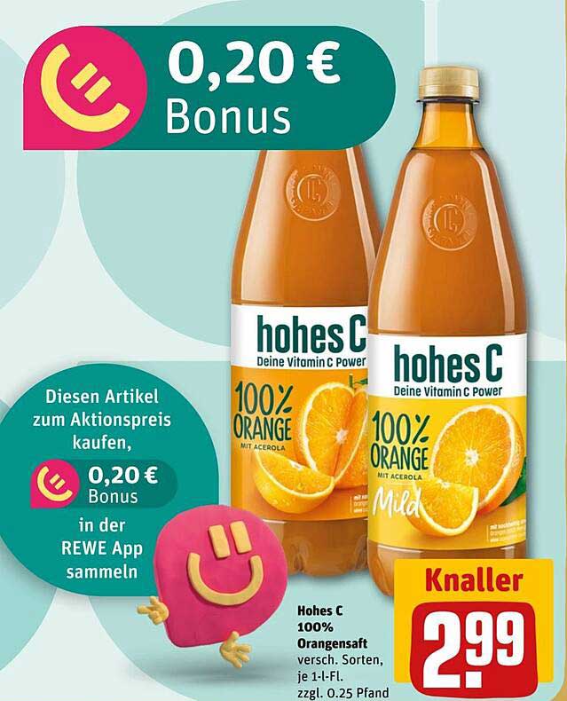 Hohes C 100% Orangensaft, versch. Sorten, je 1 l-Fl.