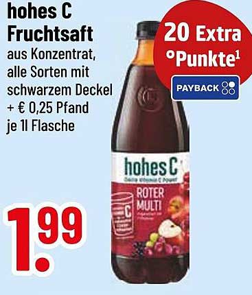 hohes C Fruchtsaft aus Konzentrakt, alle Sorten