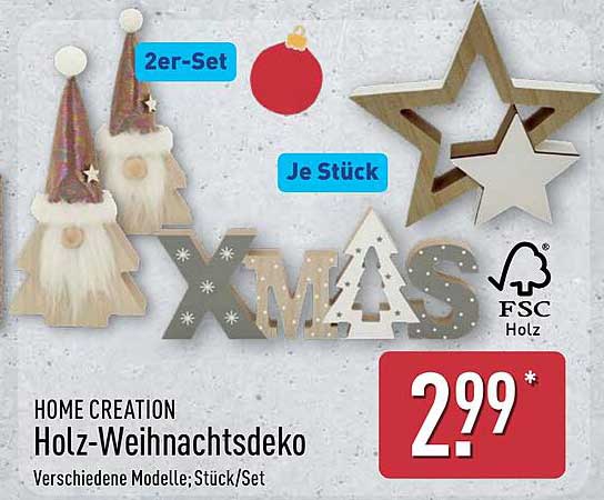 HOME CREATION Holz-Weihnachtsdeko 2er-Set