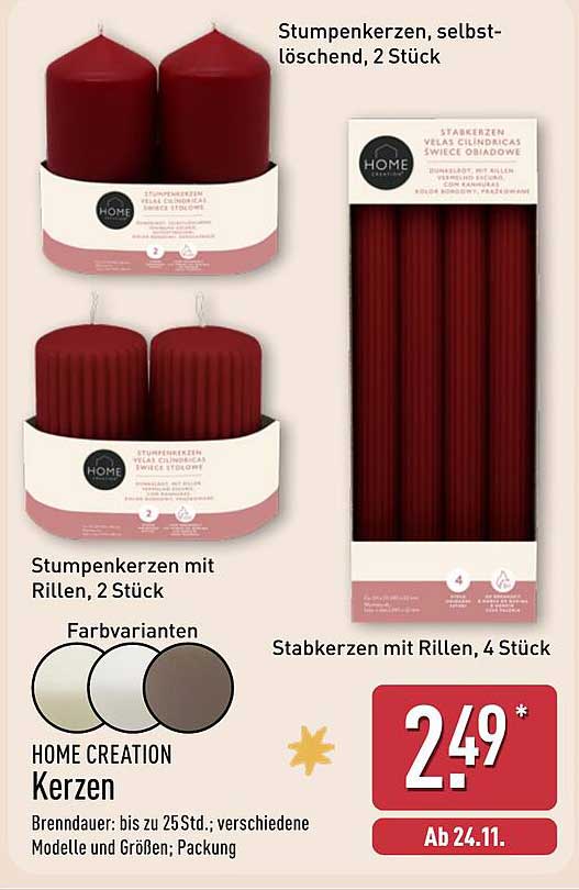 HOME CREATION Kerzen – Stumpenkerzen und Stabkerzen mit Rillen, 2 und 4 Stück