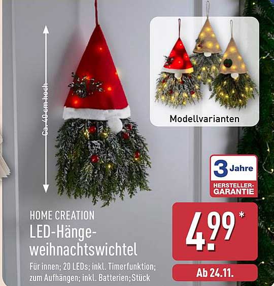 HOME CREATION LED-Hängeweihnachtswichtel