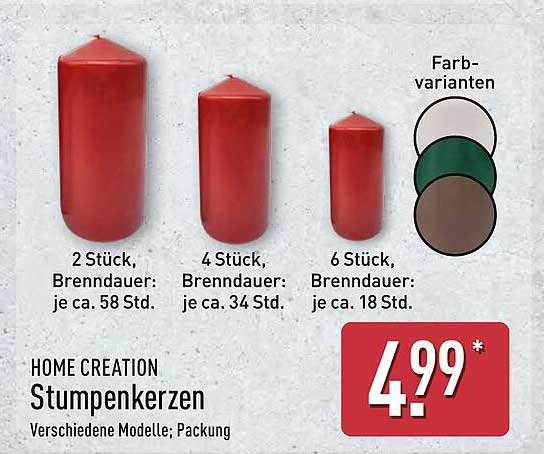HOME CREATION Stumpenkerzen - Verschiedene Modelle, Packung