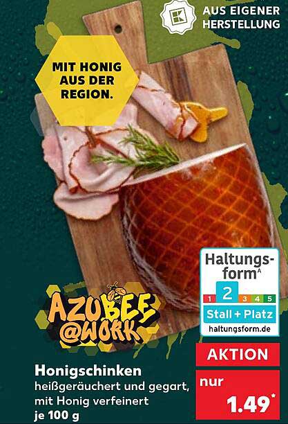 Honigschinken heißgeräuchert und gegart, mit Honig verfeinert je 100 g