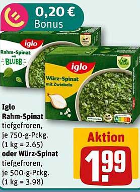 Iglo Rahm-Spinat oder Würz-Spinat – Tiefkühlqualität zum Aktionspreis!