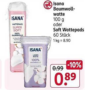 Isana Baumwollwatte 100 g oder Soft Wattepads 60 Stück -10%