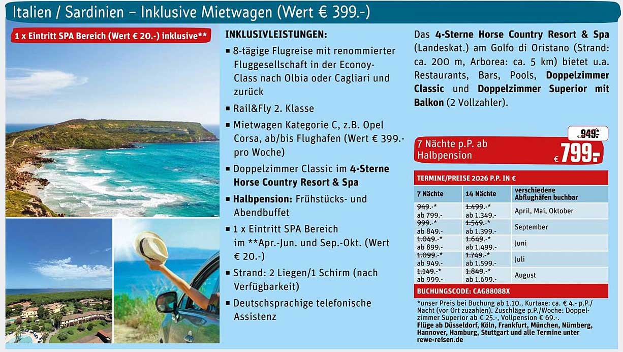 Italien / Sardinien – Inklusive Mietwagen (Wert € 399.-)