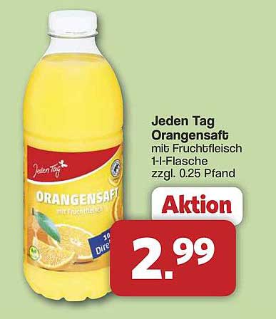 Jeden Tag Orangensaft mit Fruchtfleisch 1-l-Flasche