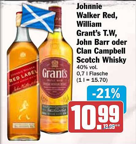 Johnnie Walker Red, William Grant’s T.W, John Barr oder Clan Campbell Scotch Whisky