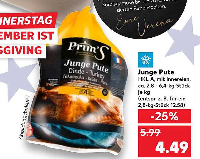Junge Pute HKL A, mit Innereien, ca. 2,8 - 6,4-kg-Stück je kg