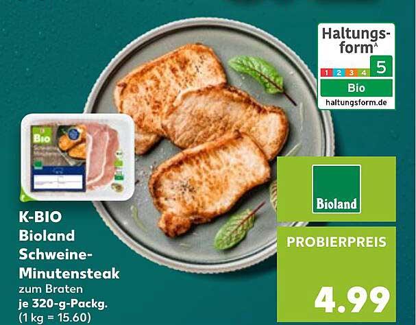 K-BIO Bioland Schweine-Minutensteak zum Braten, 320-g-Packung