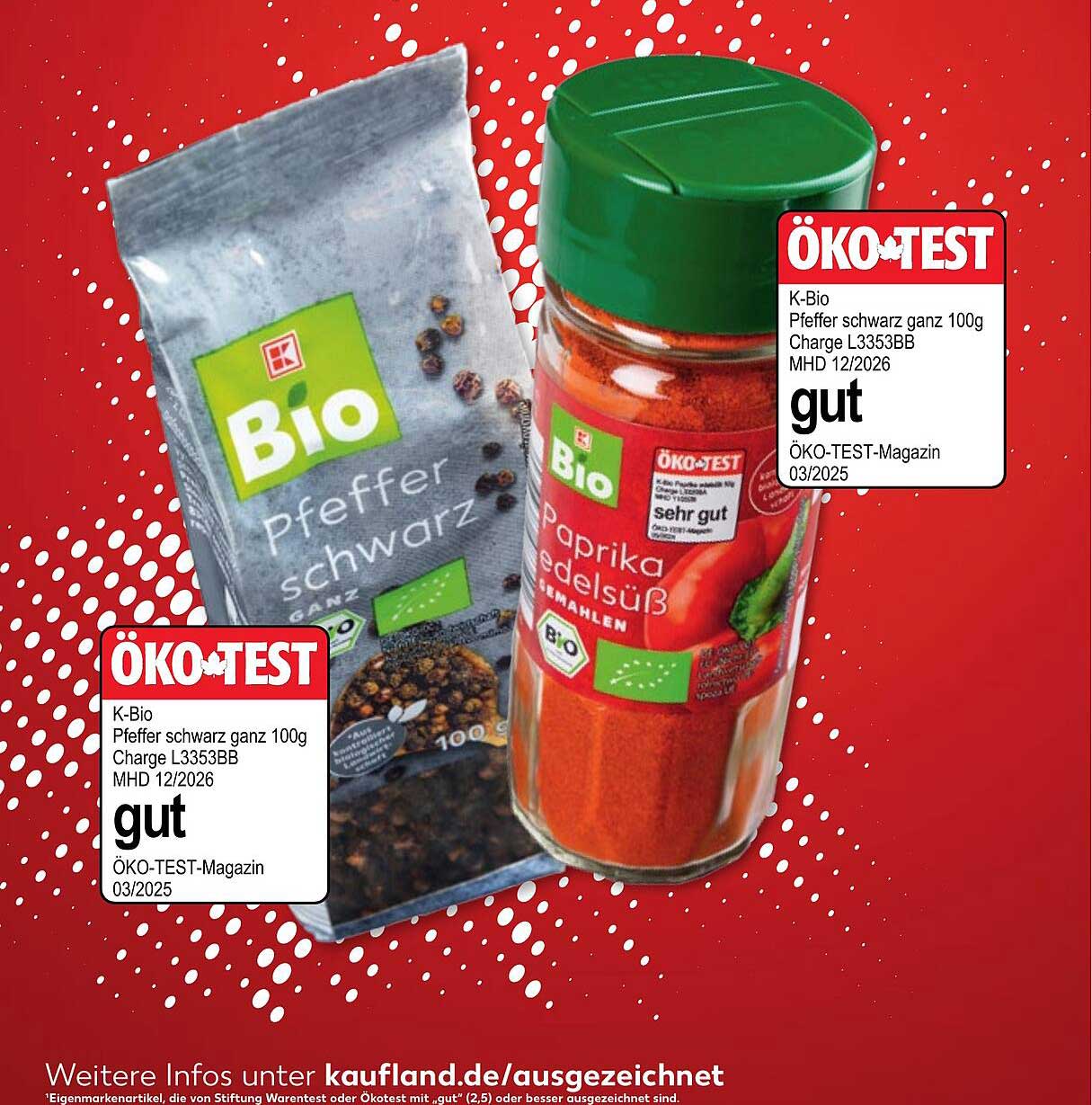 K-Bio Pfeffer schwarz ganz 100g und K-Bio Paprika edelsüß 100g