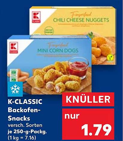 K-CLASSIC Backofen-Snacks - Chili Cheese Nuggets und Mini Corn Dogs