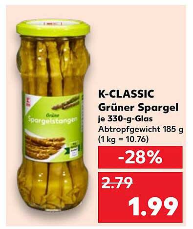 K-CLASSIC Grüner Spargel je 330-g-Glas