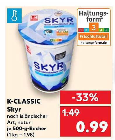 K-CLASSIC Skyr nach isländischer Art, natur je 500-g-Becher