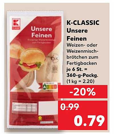 K-CLASSIC Unsere Feinen Weizen- oder Weizenmischbrötchen zum Fertigbacken