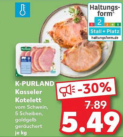 K-PURLAND Kasseler Kotelett vom Schwein, 5 Scheiben, goldgelb geräuchert je kg