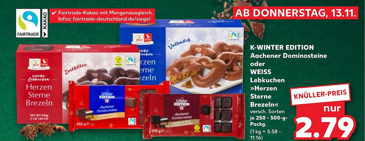K-WINTER EDITION Aachener Dominosteine oder WEISS Lebkuchen »Herzen Sterne Brezeln«