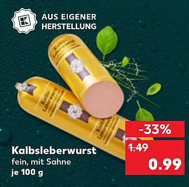 Kalbsleberwurst fein, mit Sahne je 100 g