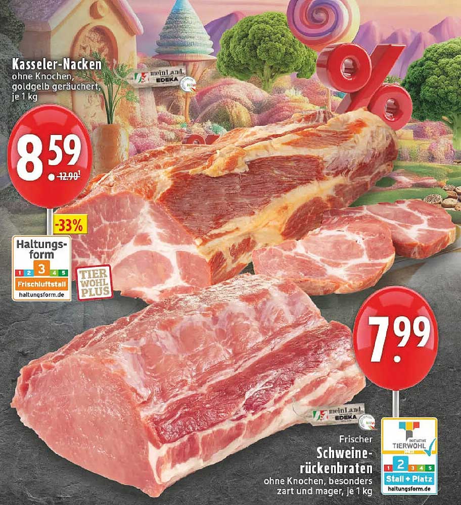 Kasseler-Nacken ohne Knochen, goldgelb geräuchert, je 1 kg