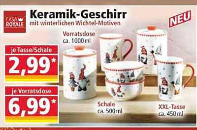 Keramik-Geschirr mit winterlichen Wichtel-Motiven