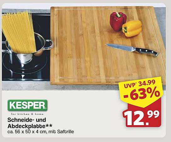 Kesper Schneide- und Abdeckplatte 56 x 50 x 4 cm mit Saftrinne