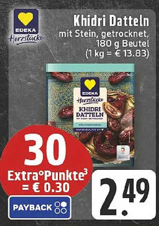 Khidri Datteln mit Stein, getrocknet, 180 g Beutel