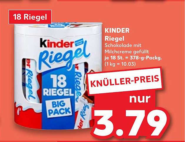 KINDER Riegel Schokolade mit Milchcreme gefüllt - 18 Riegel im Big Pack