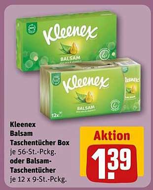Kleenex Balsam Taschentücher Box je 56-St.-Pckg. oder Balsam-Taschentücher je 12 x 9-St.-Pckg.