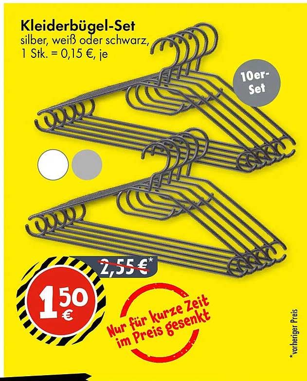 Kleiderbügel-Set silber, weiß oder schwarz (10er-Set)