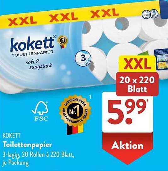 Kokett Toilettenpapier 20 Rollen à 220 Blatt