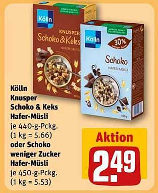 Kölln Knusper Schoko & Keks Hafer-Müsli oder Schoko weniger Zucker Hafer-Müsli