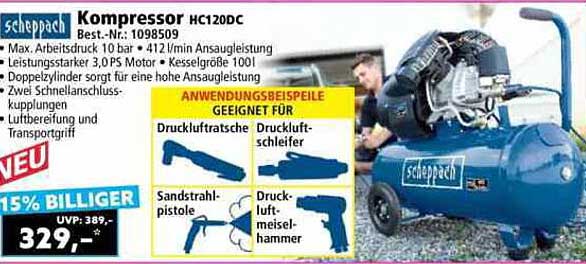 Kompressor HC120DC von Scheppach – Jetzt nur 329,- statt 389,-!
