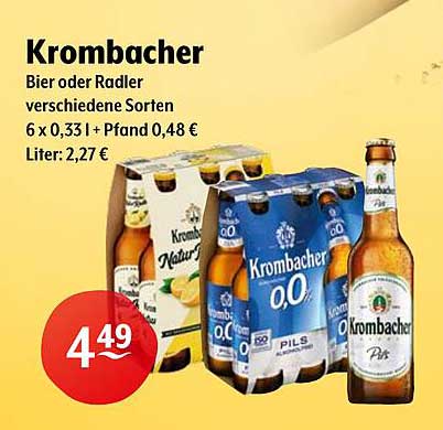 Krombacher Bier oder Radler, 6 x 0,33 l