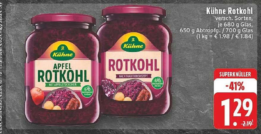Kühnе Rotkohl versch. Sorten, je 680 g Glas
