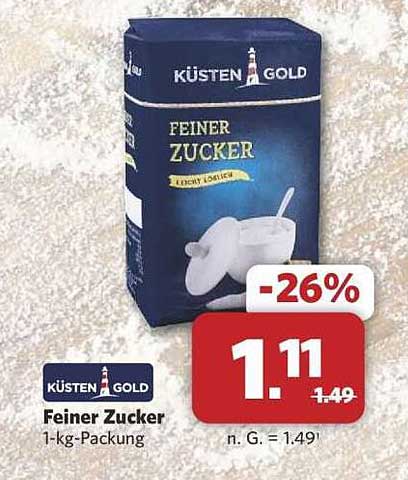 Küsten Gold Feiner Zucker 1-kg-Packung