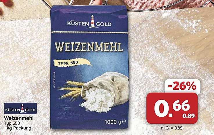 Küsten Gold Weizenmehl Typ 550 1-kg-Packung