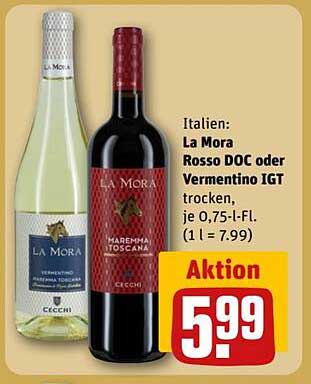 La Mora Rosso DOC oder Vermentino IGT trocken, je 0,75-l-Fl.