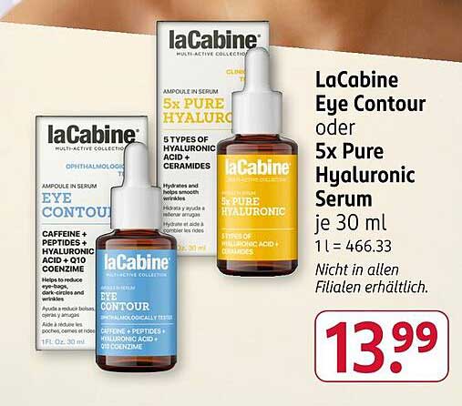 LaCabine Eye Contour oder 5x Pure Hyaluronic Serum je 30 ml