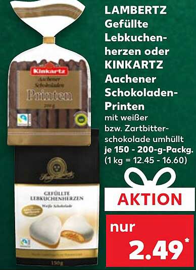 LAMBERTZ Gefüllte Lebkuchenherzen oder KINKARTZ Aachener Schokoladen-Printen